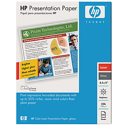 HP Color Laser Presentation Paper, Glossy, Letter Size (8 1/2" x 11"), 34 Lb, Ream Of 300 Sheets