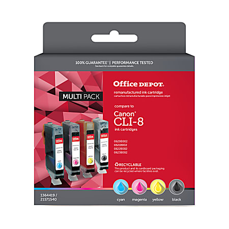 Office Depot® Brand Remanufactured Black And Cyan, Magenta, Yellow Ink Cartridge Replacement For Canon® CLI-8, Pack Of 4, OM01200