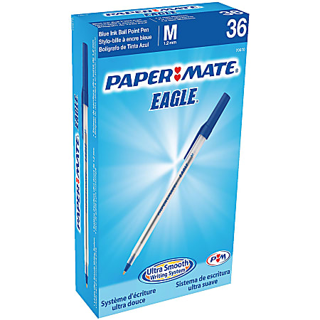 Paper Mate® Eagle Ballpoint Pens, 1.2 mm, Medium Point, Translucent Barrel, Blue Ink, Pack Of 36