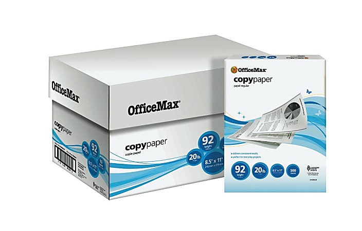 OfficeMax Copy Paper, 92 Bright, 5000 Sheets/Case, Letter Size Paper, 20 lb.
