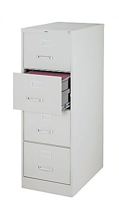 OfficeMax Four-Drawer Commercial Vertical File, 26-1/2" D, Legal Size, Light Gray