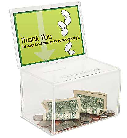 Office Depot® Brand Ballot/Coin Box, 8-1/8"H x 6"W x 4-3/8"D, Clear