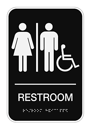 Cosco® ADA Room Accessible Restroom Sign, 6" x 9", Black