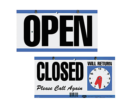 Cosco® Open/Closed/Will Return With Clock Sign, 6" x