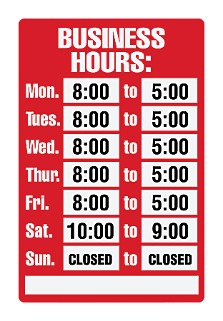 Cosco® "Business Hours" Sign Kit, 8" x 12"