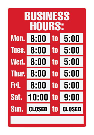 Open/Closed Business Hours Sign Kit, 8 x 12, Red Open/Closed Business Hours Sign Kit, 8 x 12, Red