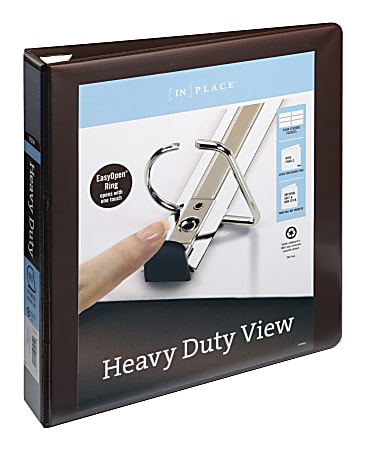 [IN]PLACE® Heavy-Duty Easy-Open View 3-Ring Binder, 1 1/2" D-Rings, Brown