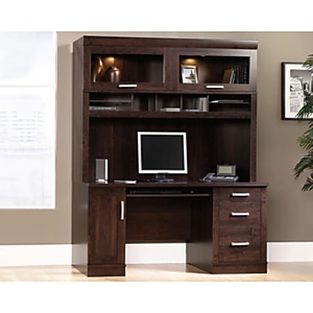Sauder Office Port Computer Credenza Hutch Dark Alder Office Depot