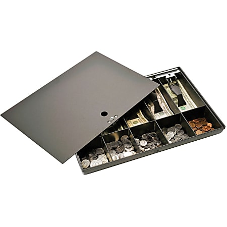 MMF Cash Drawer Tray with Locking Cover - 1 x Cash Tray - Black - Plastic