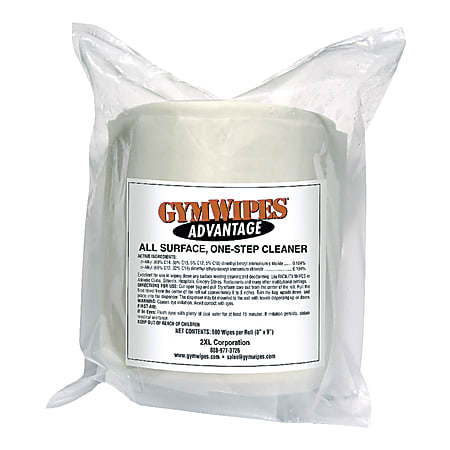 2XL GymWipes® Advantage All Surface One-Step Cleaner Refills, 8" x 9", 600 Wipes Per Roll, Carton Of 4