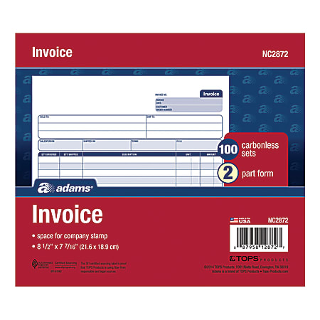Adams® Carbonless Invoice Unit Sets, 2-Part, 8 1/2&quot;