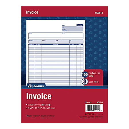 Adams® Carbonless Invoice Unit Sets, 3-Part, 8 1/2"