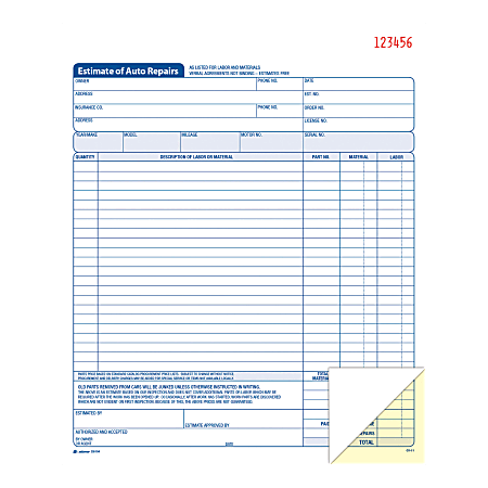 Adams Auto Repair Estimate Books 2 Part 8 716 x 10 34 WhiteCanary