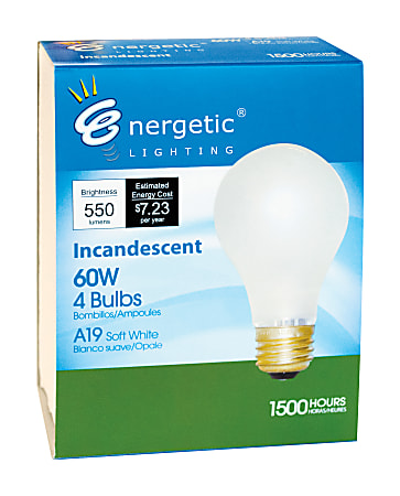 Energetic Lighting Incandescent Light Bulbs, 60 Watt, 4/pk