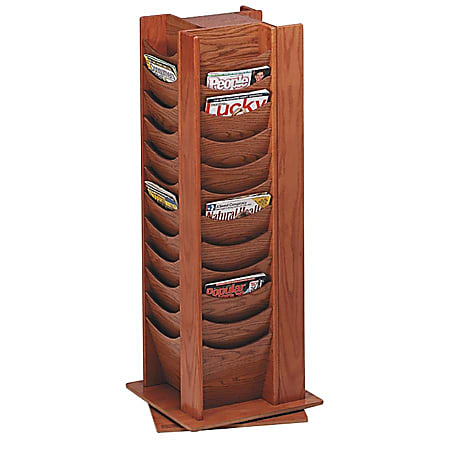 Bretford® Rotating Wood Literature Display Rack, 48 Pockets, 49 1/2"H x 16 3/4"W x 16 3/4"D, 58 Lb., Medium Oak