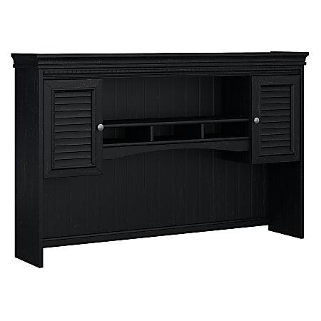 Bush Furniture Fairview 60"W L Shaped Desk Hutch, Antique Black/Hansen Cherry, Standard Delivery