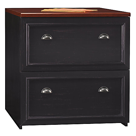 Bush Business Furniture Fairview 29-5/8"W x 20-7/8"D Lateral 2-Drawer File Cabinet, Antique Black/Tea Maple, Standard Delivery