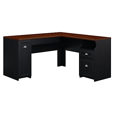 Bush Business Furniture Fairview 60"W L-Shaped Corner Desk, Antique Black/Hansen Cherry, Standard Delivery