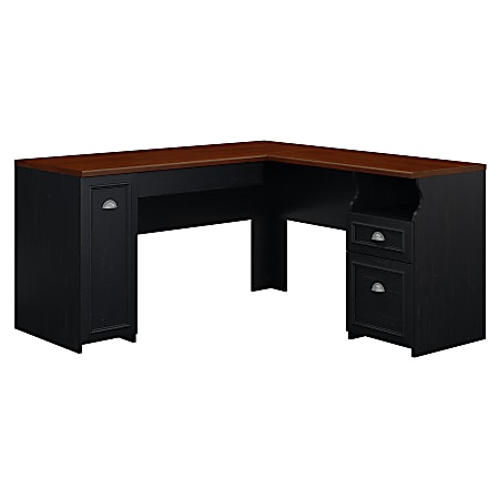 Bush Furniture Fairview L Shaped Desk, Antique Black/Hansen Cherry, Standard Delivery