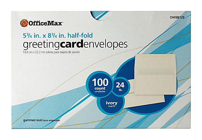 Office Max Greeting Card Envelopes (5-3/4 x 8), 24 lb Ivory, 100 / box