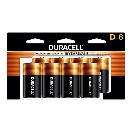Duracell Coppertop D Alkaline Batteries, Pack Of 8, 3 Hang Hole Packaging