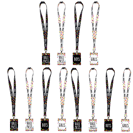 Teacher Created Resources Hall Passes With Lanyards, 16-1/2", Confetti, 4 Passes Per Pack, Bundle Of 3 Packs