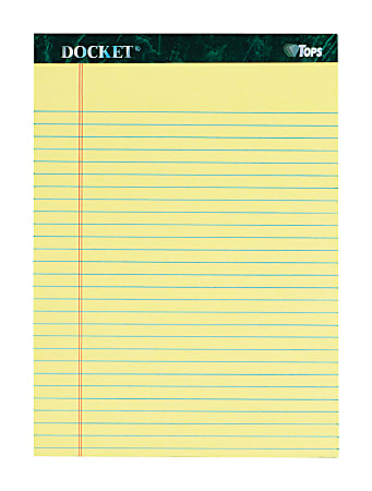 TOPS Docket Legal Rule Writing Pads - 50 Sheets - Double Stitched - 16 lb Basis Weight - 8 1/2" x 11 3/4" - 11.75" x 8.5" - Canary Paper - Rigid, Heavyweight, Bleed Resistant, Perforated, Acid-free - 6 / Pack