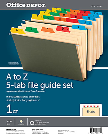 Office Depot Brand Manila A To Z File Guides Letter Size