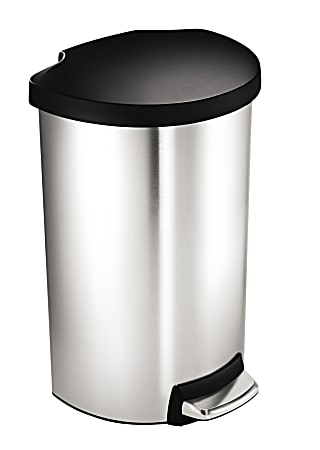 simplehuman® Brushed Stainless Steel Step Trash Can, Semi-Round, 10.5 Gallons