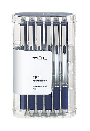TUL® GL Series Retractable Gel Pens, Medium Point, 0.7 mm, Silver Barrel, Blue Ink, Pack Of 12 Pens