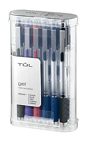 TUL® Retractable Gel Pens, Medium Point, 0.7 mm, Silver Barrel, Assorted Inks, Pack Of 12 Pens