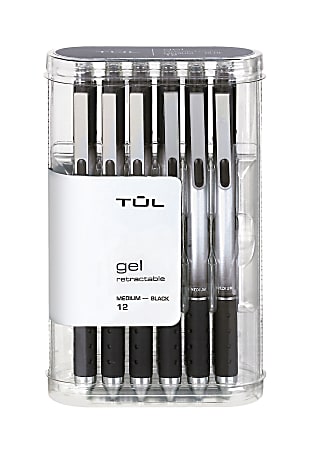 TUL® Retractable Gel Pens, Medium Point, 0.7 mm, Silver Barrel, Black Ink, Pack Of 12 Pens