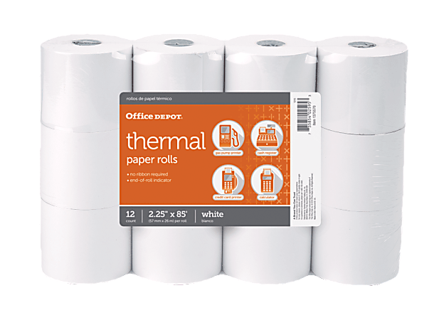 Office Depot® Brand Thermal Paper Rolls, 2-1/4" x 85', White, Pack of 12