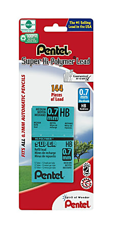 Pentel® Super Hi-Polymer Lead Refills, 0.7 mm, Medium Line, HB Hardness, Pack Of 144