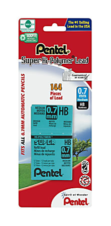 Pentel Super Hi-Polymer Leads - 0.7 mmMedium Point - HB - Black - 144 / Box