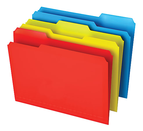Office Depot® Brand Poly File Folders, Letter Size, 1/3 Cut, Assorted Colors, Pack Of 12
