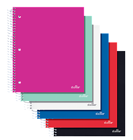 Office Depot® Brand Stellar Poly Notebook, 10 1/2" x 8", 5 Subject, Wide Ruled, 200 Sheets, Assorted Colors