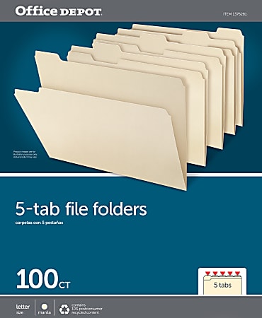 Office Depot Brand Manila File Folders 34 Expansion 15 Cut Letter Size ...