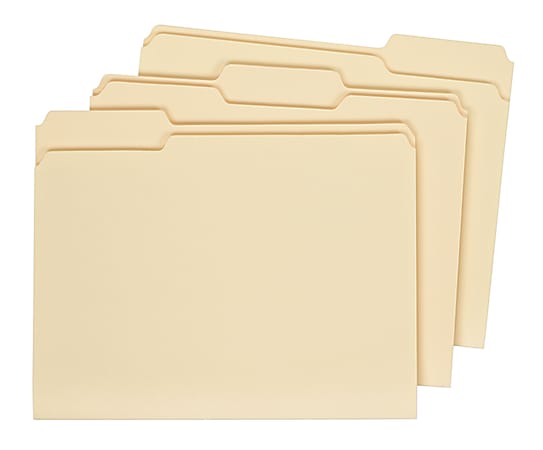 Office Depot® Brand Interior File Folders, Letter Size, 1/3-Cut Tab, Manila, Box Of 100