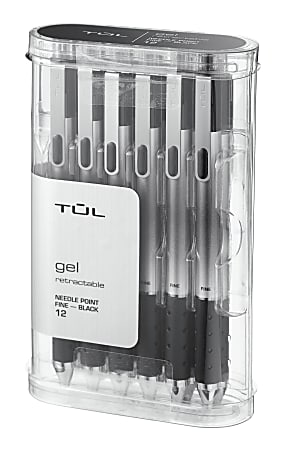 TUL® GL Series Retractable Gel Pens, Needle Point, 0.5 mm, Silver Barrel, Black Ink, Pack Of 12 Pens