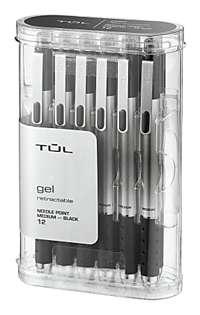 TUL® GL Series Retractable Gel Pens, Needle Point, 0.7 mm, Silver Barrel, Black Ink, Pack Of 12 Pens