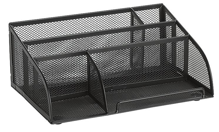 OfficeMax Mesh 5-Compartment Angled Desk Organizer, Black