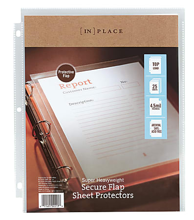 [IN]PLACE Secure-Flap Super-Heavyweight Poly Sheet Protectors, 8 1/2" x 11", Pack Of 25