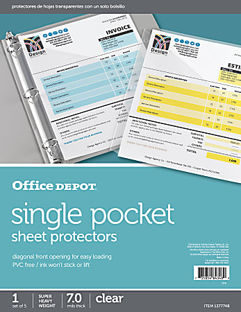 Office Depot® Brand Single Pocket Sheet Protectors, 8-1/2" x 11", Clear, Pack of 5