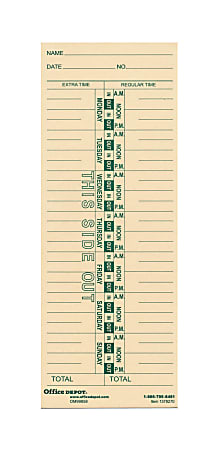 OfficeMax 1-Sided Weekly Time Cards With Named Days, 3 3/8" x 9", Pack Of 400