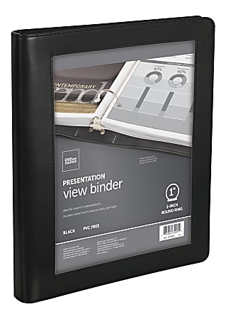 Office Depot® Brand Premium Leatherette Presentation View 3-Ring Binder, 1" Round Rings, Black