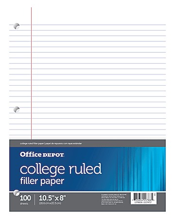 Office Depot® Brand Filler Paper, College Ruled, 92 Brightness, 16 Lb, Pack Of 100 Sheets