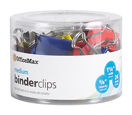 OfficeMax® Brand Binder Clips, Medium, Assorted Colors, Pack Of 24