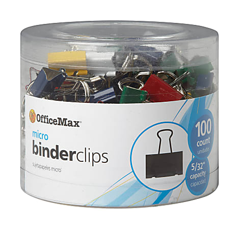 OfficeMax Multicolored Binder Clips, Micro, 100 ct.
