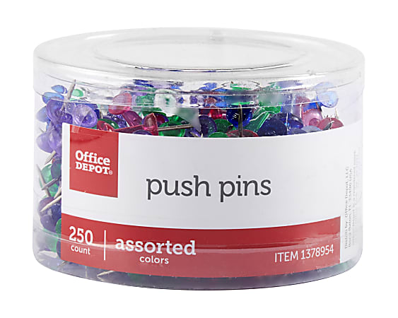 Office Depot® Brand Push Pins, 9/10", Assorted Colors, Pack Of 250